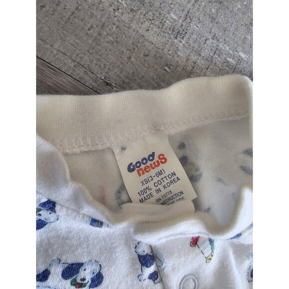 Vintage Sears Good News Romper Sleeper 3-6 Mo Blue Red Puppies Design 1980s - Picture 6 of 7